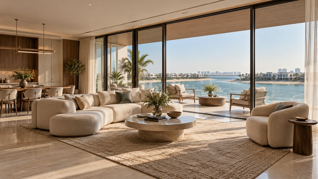 Ilustración generada por IA: un apartamento costero inspirado en Palm Jumeirah