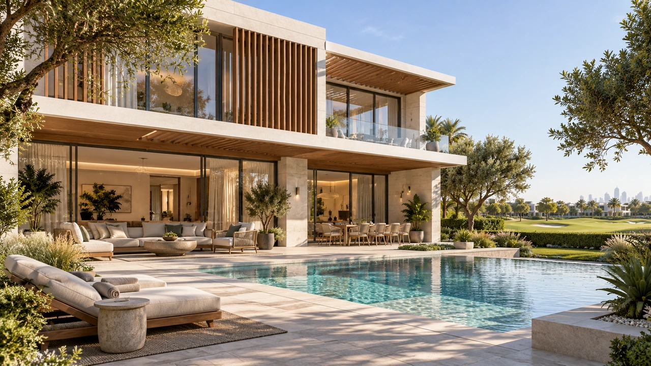 Ilustración generada por IA: una villa con jardín inspirada en Dubai Hills