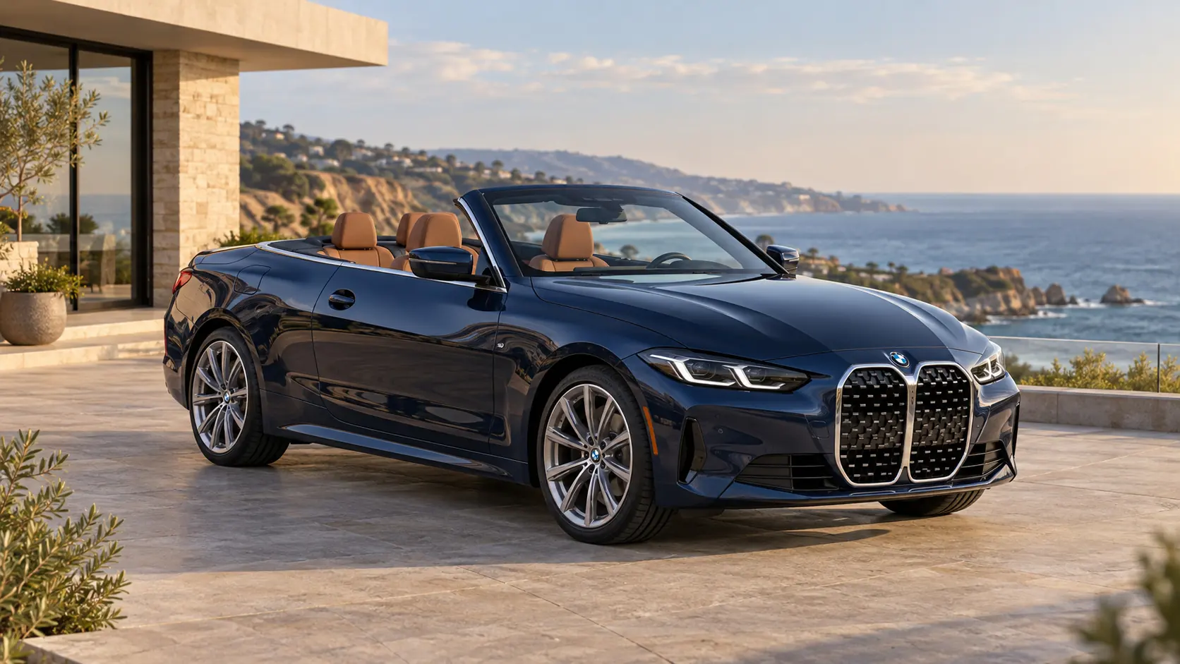 Ilustración generada por IA que representa el modelo BMW 4 Series Convertible con el techo bajado.