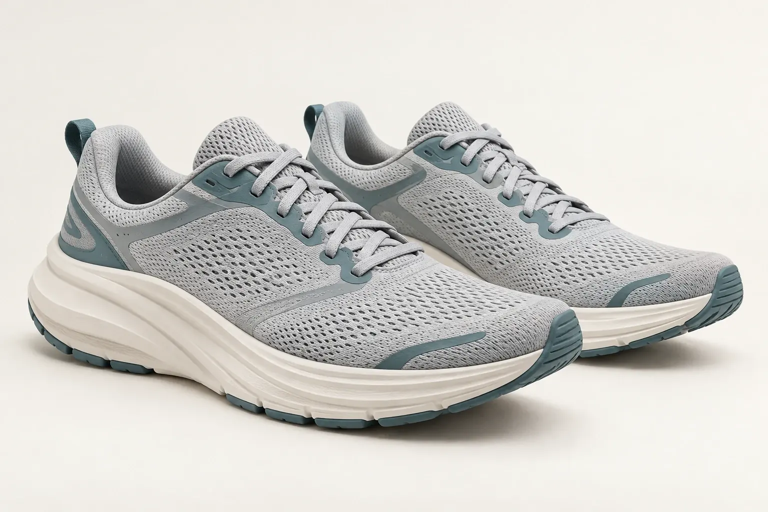 AI illustration of generic road-running shoes with a breathable-looking upper and cushioned midsole profile.