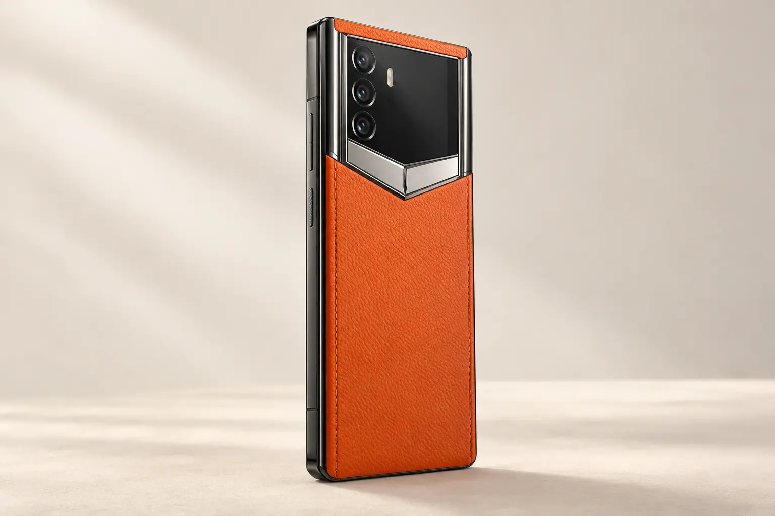 رسم توضيحي بتقنية الذكاء الاصطناعي لـ VERTU Metavertu Max Calfskin Black Ceramic Frame Silver Plate