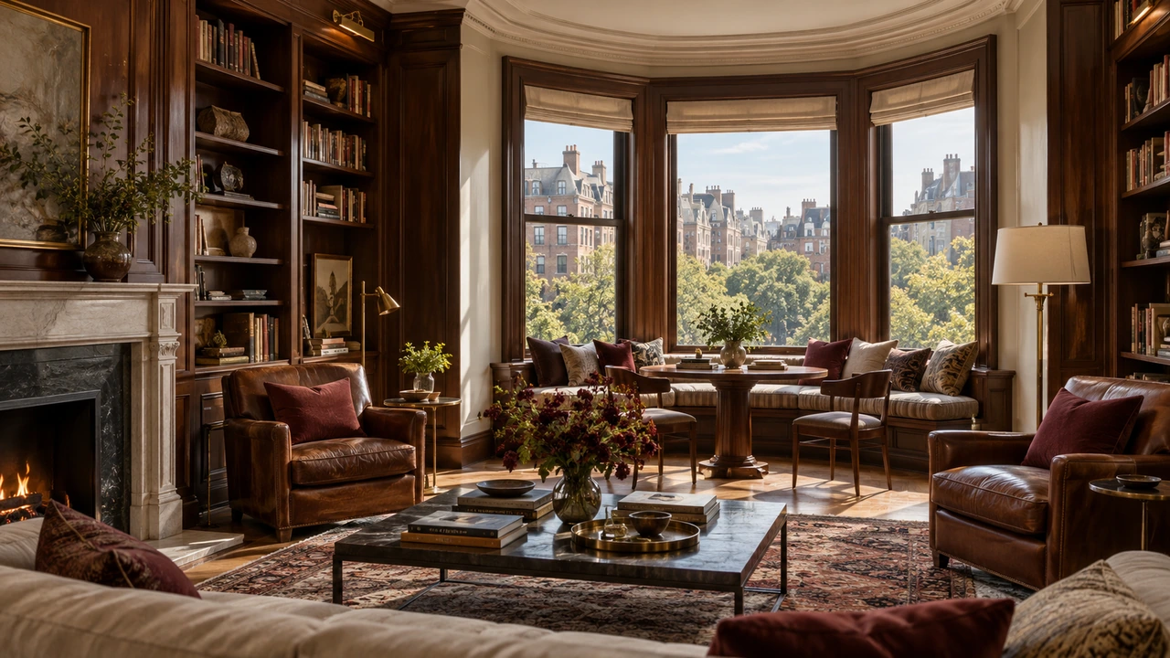 رسم مولّد بالذكاء الاصطناعي يصوّر مكتبة شقة مستوحاة من Upper West Side