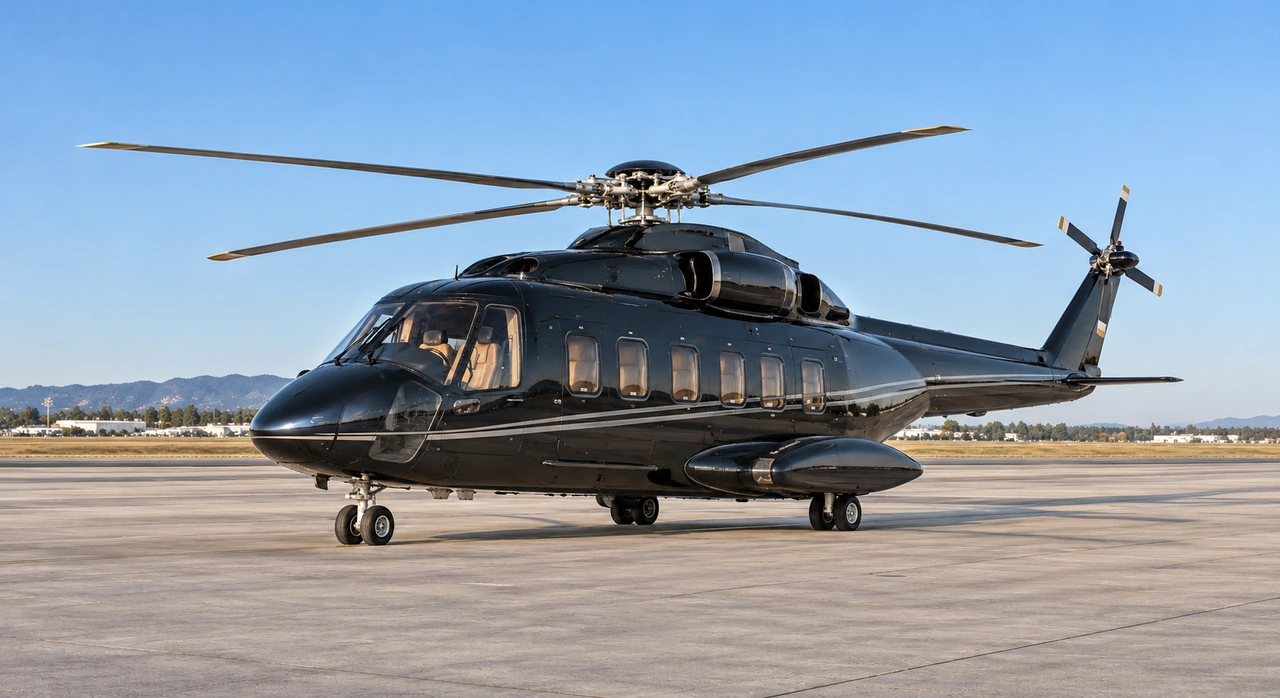 Ilustração gerada por IA: Helicóptero civil pesado VVIP com trem de rodas