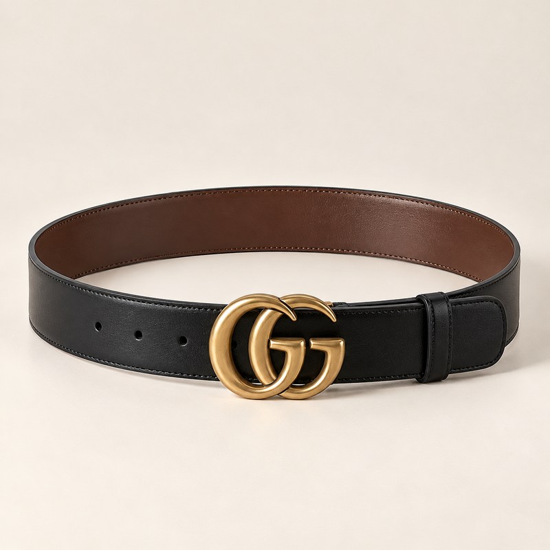 Gucci — Reversible leather belt with Double G buckle — AI-generated illustration
