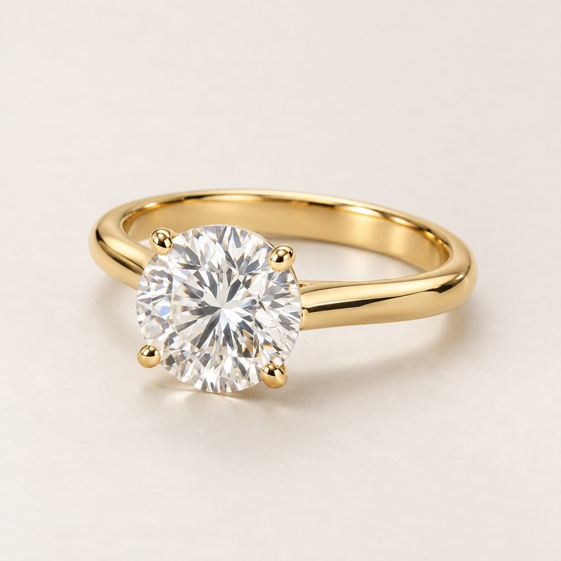 De Beers — DB Classic round brilliant diamond ring — AI-generated illustration