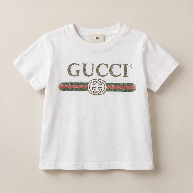 Gucci — Children's cotton T-shirt with Gucci logo — AI-generated illustration