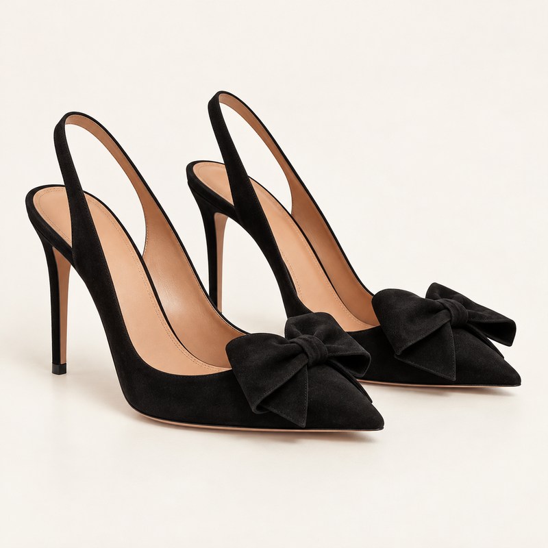 Bow Tie Pump 105 — black suede — Ilustração gerada por IA