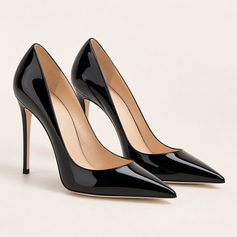 Eva Pump 120 — black patent leather — Ilustração gerada por IA