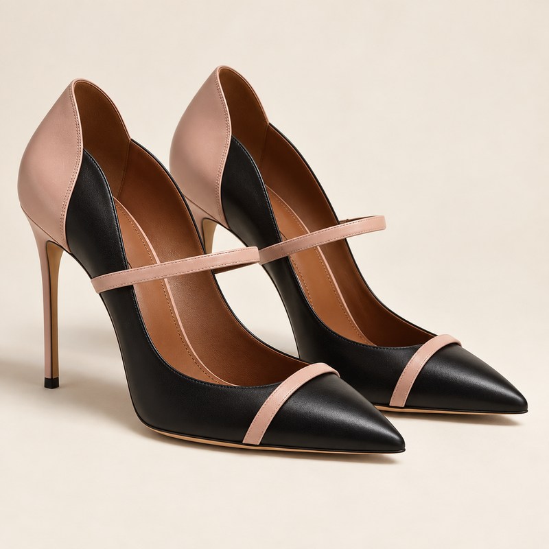 Maureen 100 — black & blush leather pumps — Ilustração gerada por IA