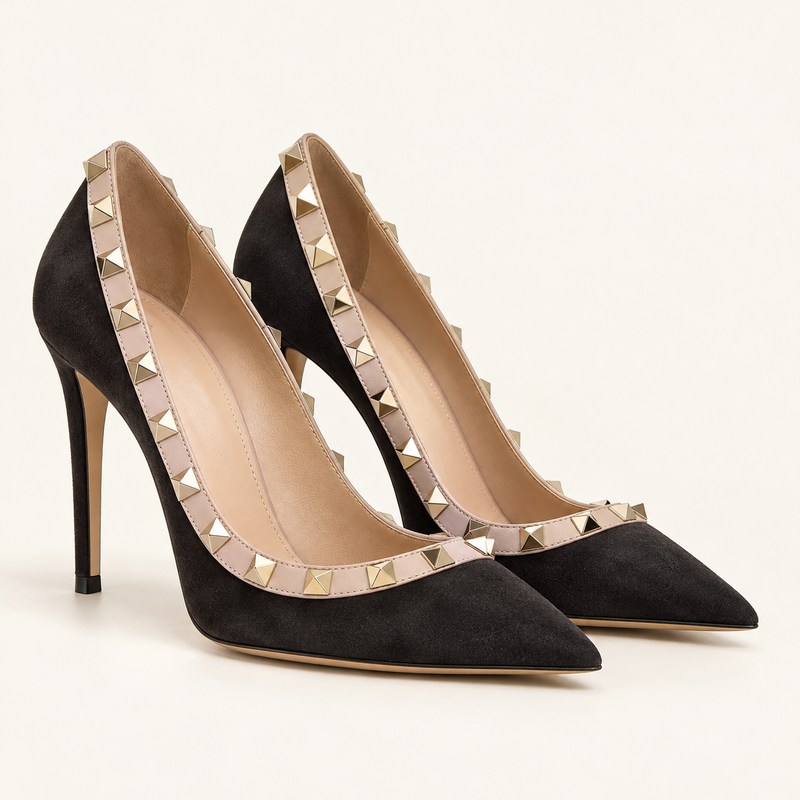 Rockstud Suede Pumps 100mm — Ebony — Ilustração gerada por IA
