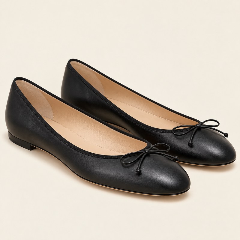 VERALLI — Black Nappa Leather Ballerina Flats — KI-generierte Illustration