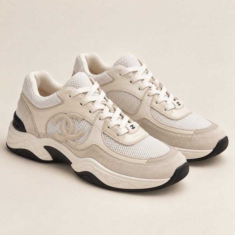 Sneakers — Mesh, Suede Calfskin & Grained Calfskin — KI-generierte Illustration